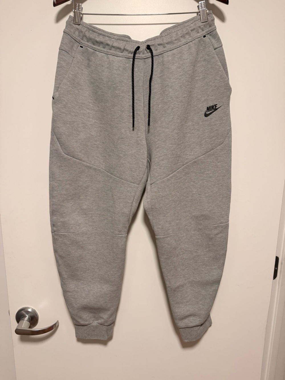 Nike Kids Light Gray Fleece Joggers with Black Drawstring